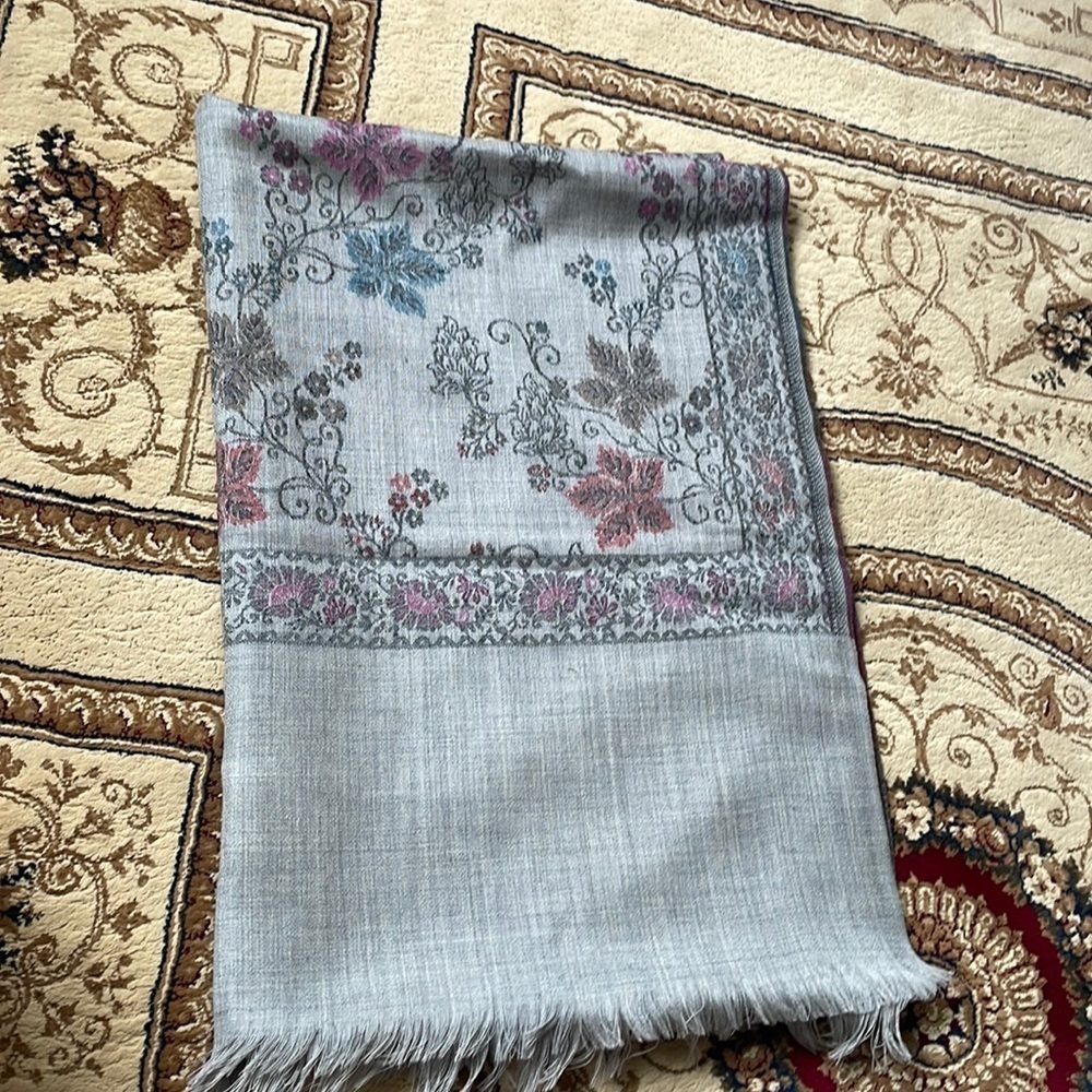 Grey one of a kind flower scarf brand new handcrafted